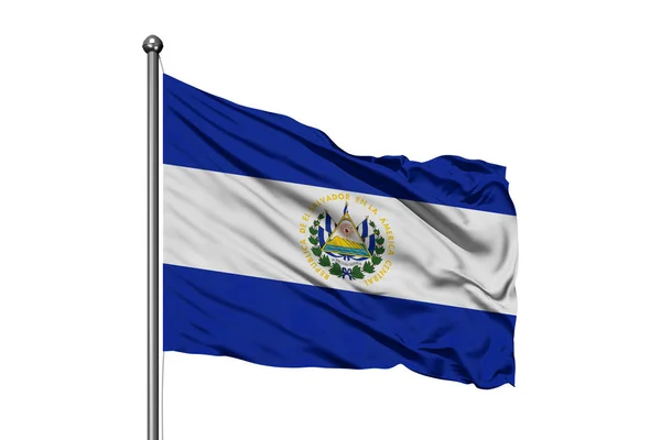 Σημαία Του Σαλβαδόρ Που Κυματίζει Στον Άνεμο Απομονωμένες Λευκό Φόντο — Φωτογραφία Αρχείου