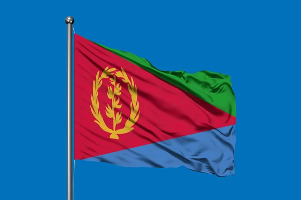 Bandera Eritrea Ondeando Viento Contra Cielo Azul Profundo Bandera Eritrea — Foto de Stock
