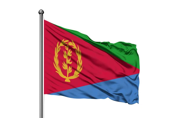 Bandera Eritrea Ondeando Viento Fondo Blanco Aislado Bandera Eritrea — Foto de Stock