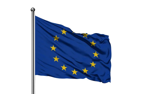 Vlag Van Europese Unie Wuiven Wind Geïsoleerde Witte Achtergrond — Stockfoto