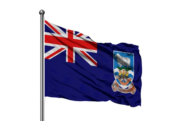 Flagga Falklandsöarna Som Vajade Vinden Isolerade Vit Bakgrund — Stockfoto