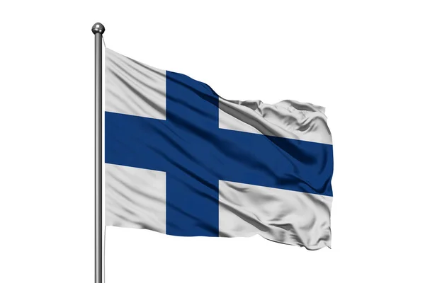 Die Flagge Finnlands Weht Wind Weißer Hintergrund Finnische Flagge — Stockfoto
