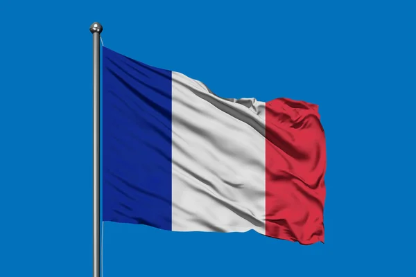 Bandeira França Acenando Vento Contra Céu Azul Profundo Bandeira Francesa — Fotografia de Stock