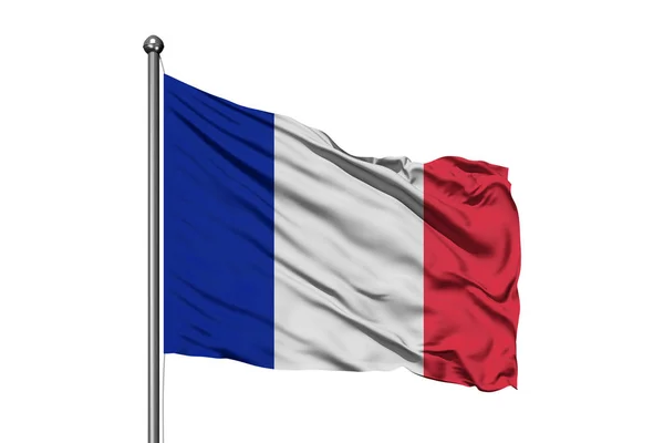 Флаг Франции Размахивающий Ветру Изолированный Белый Фон Французский Флаг — стоковое фото