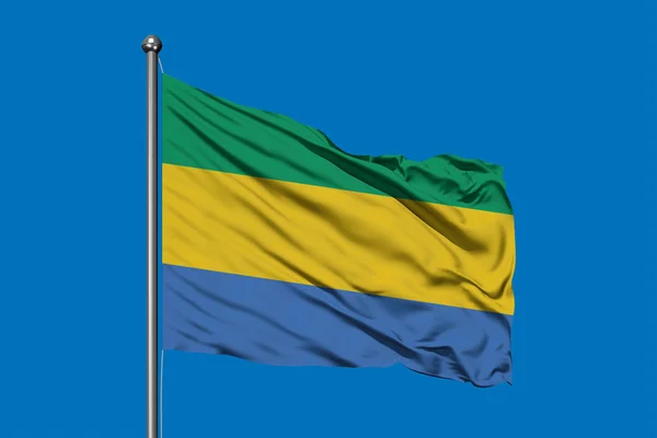 Flag Gabon Waving Wind Deep Blue Sky Gabonese Flag — Stock Photo, Image