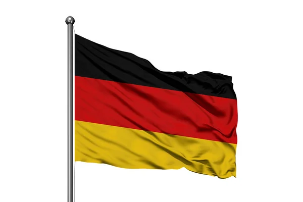 德国的旗子在风中挥动 被隔绝的白色背景 德国旗子 — 图库照片