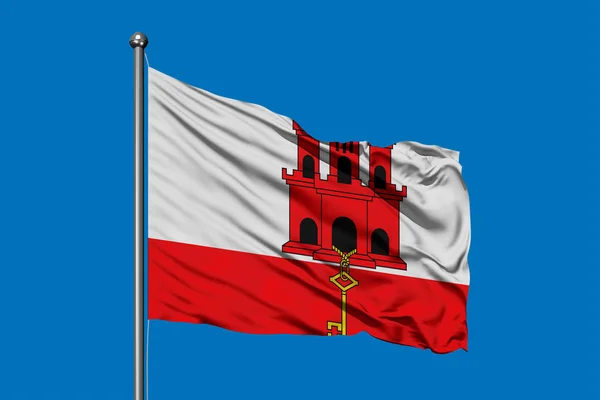 Vlag Van Gibraltar Wuiven Wind Tegen Diepblauwe Hemel — Stockfoto