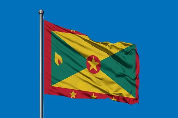 Vlag Van Grenada Wuiven Wind Tegen Diep Blauwe Hemel Grenadian — Stockfoto