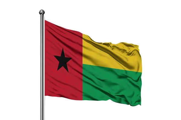 Flagga Guinea Bissau Vajade Vinden Isolerade Vit Bakgrund Guineas Flagga — Stockfoto