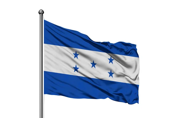 Флаг Гондураса Размахивающий Ветру Изолированный Белый Фон Флаг Гондураса — стоковое фото