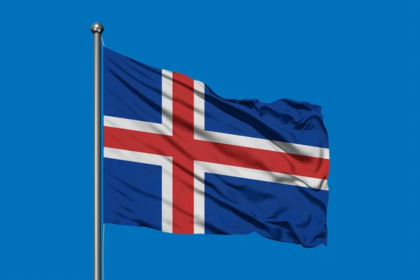 Bandera Islandia Ondeando Viento Contra Cielo Azul Profundo Bandera Islandia —  Fotos de Stock