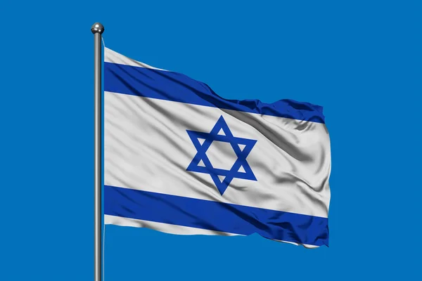 以色列的旗帜在风中向深蓝色的天空飘扬 以色列旗子 — 图库照片