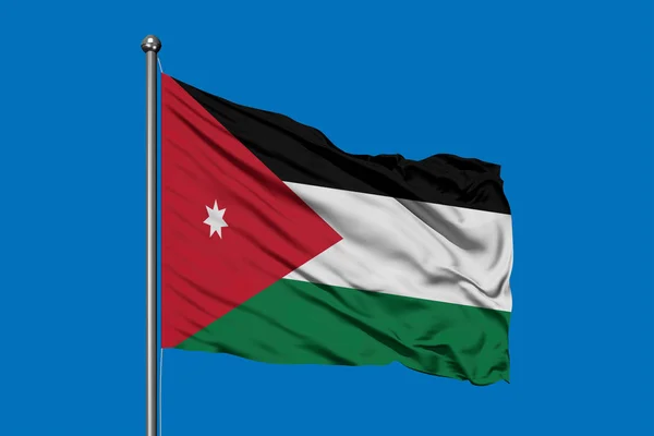 Jordanische Flagge Weht Wind Vor Tiefblauem Himmel Jordanische Flagge — Stockfoto