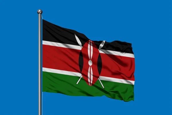 Bandeira Quênia Acenando Vento Contra Céu Azul Profundo Bandeira Quénia — Fotografia de Stock