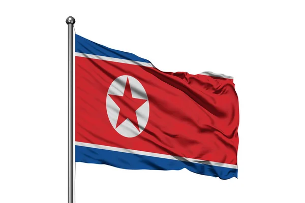 Bandeira Coreia Norte Acenando Vento Fundo Branco Isolado Bandeira Coreia — Fotografia de Stock