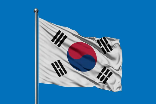 Bandiera Della Corea Del Sud Sventola Nel Vento Contro Cielo — Foto Stock