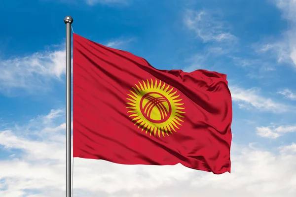 Flag Kyrgyzstan Waving Wind White Cloudy Blue Sky Kyrgyz Flag — Stock Photo, Image