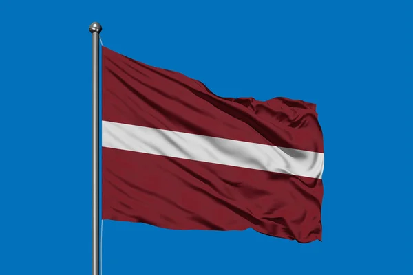 Flagga Lettland Vajade Vinden Mot Djupa Blå Himmel Lettlands Flagga — Stockfoto