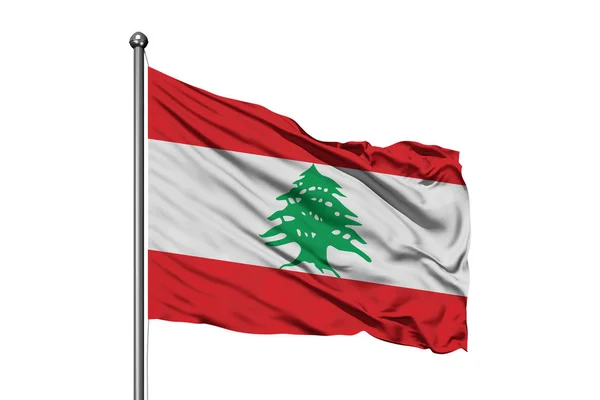 Vlag Van Libanon Wuiven Wind Geïsoleerde Witte Achtergrond Libanese Vlag — Stockfoto