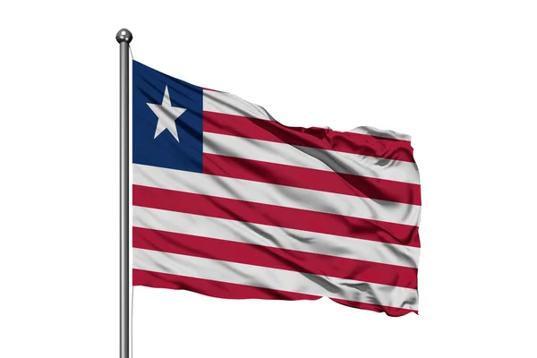 Flag Liberia Waving Wind Isolated White Background Liberian Flag — Stock Photo, Image