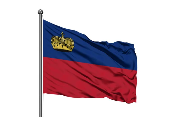 Vlag Van Liechtenstein Wuiven Wind Geïsoleerde Witte Achtergrond — Stockfoto