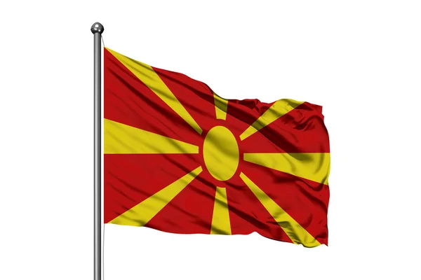 Vlag Van Macedonië Wuiven Wind Geïsoleerde Witte Achtergrond Macedonische Vlag — Stockfoto