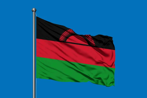 Flag Malawi Waving Wind Deep Blue Sky Malawian Flag — Stock Photo, Image
