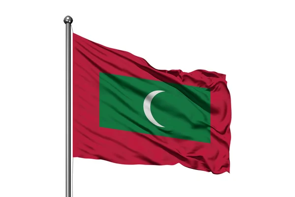 马尔代夫的旗帜在风中飘扬 孤立的白色背景 马尔代夫国旗 — 图库照片