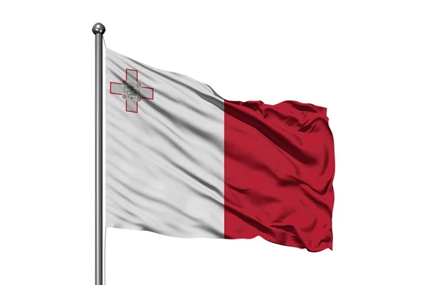 Bandeira Malta Acenando Vento Fundo Branco Isolado Bandeira Maltesa — Fotografia de Stock