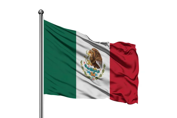 墨西哥国旗在风中 被隔绝的白色背景 墨西哥国旗 — 图库照片