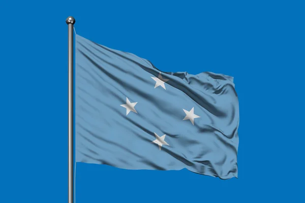 Bandera Micronesia Ondeando Viento Contra Cielo Azul Profundo Bandera Micronesia — Foto de Stock