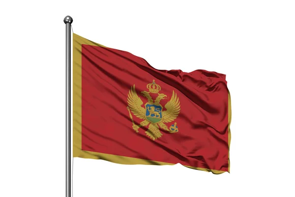 Bandeira Montenegro Acenando Vento Fundo Branco Isolado — Fotografia de Stock