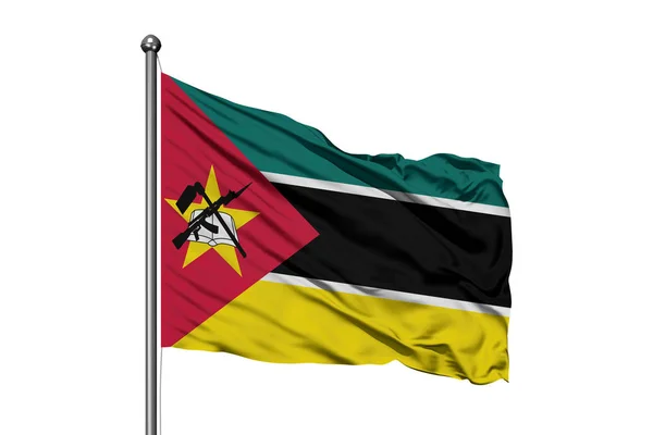 Прапор Мозамбіку Розмахуючи Вітрі Ізольованих Білим Тлом Ткачики Прапор — стокове фото
