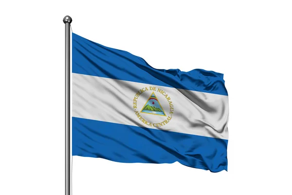 Bandera Nicaragua Ondeando Viento Fondo Blanco Aislado Bandera Nicaragua — Foto de Stock
