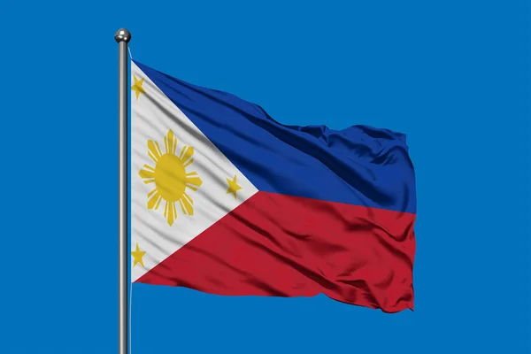 菲律宾国旗在风中向深蓝色的天空飘扬 菲律宾国旗 — 图库照片