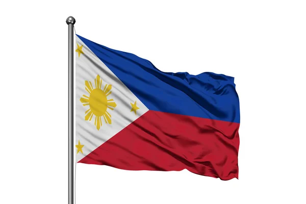 菲律宾国旗在风中飘扬 孤立的白色背景 菲律宾国旗 — 图库照片