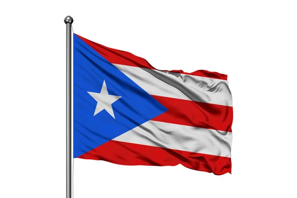 Flagga Puerto Rico Vajade Vinden Isolerade Vit Bakgrund — Stockfoto