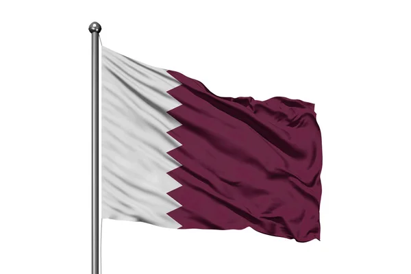 Drapeau Qatar Agitant Dans Vent Fond Blanc Isolé Drapeau Qatari — Photo