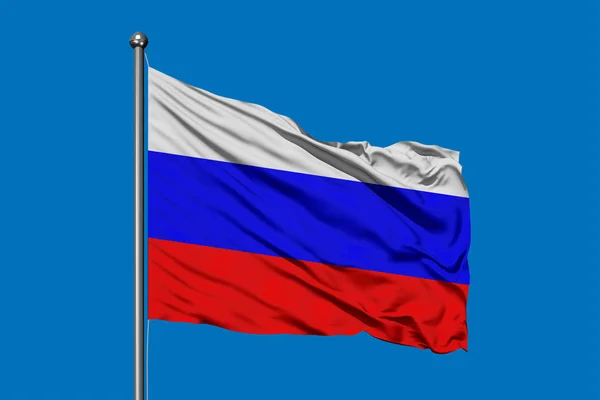 Bandeira Rússia Acenando Vento Contra Céu Azul Profundo Bandeira Russa — Fotografia de Stock