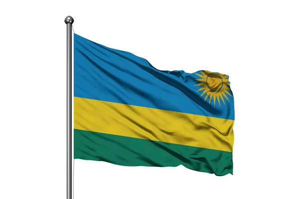 Flag Rwanda Waving Wind Isolated White Background Rwandan Flag — Stock Photo, Image