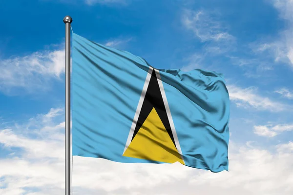 Flag Saint Lucia Waving Wind White Cloudy Blue Sky — Stock Photo, Image