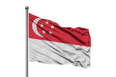 Singapur izole beyaz arka plan rüzgarda sallayarak bayrak. Singapurlu bayrak.