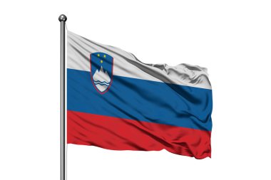 Slovenya izole beyaz arka plan rüzgarda sallayarak bayrak. Slovenya bayrağı.