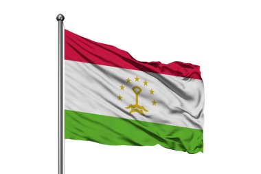 Tacikistan izole beyaz arka plan rüzgarda sallayarak bayrak. Tacikistan bayrağı.