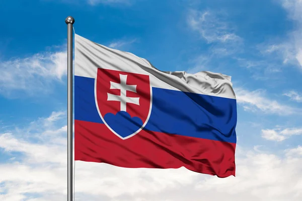 Прапор Словаччини Розмахуючи Вітрі Білий Сніг Блакитному Небі Словацька Прапор — стокове фото