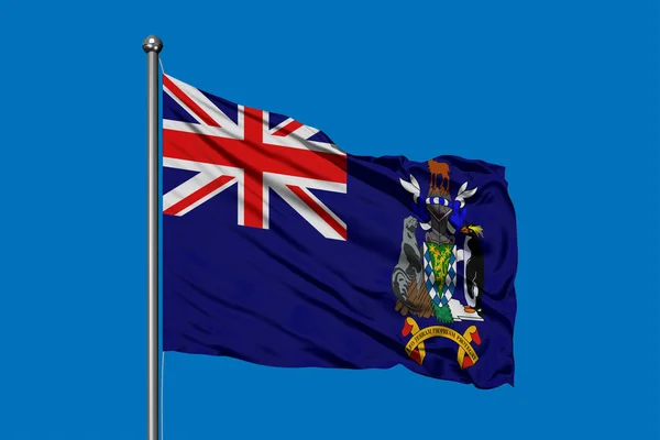 Vlag Van Zuid Georgië Zuidelijke Sandwicheilanden Wuiven Wind Tegen Diepblauwe — Stockfoto