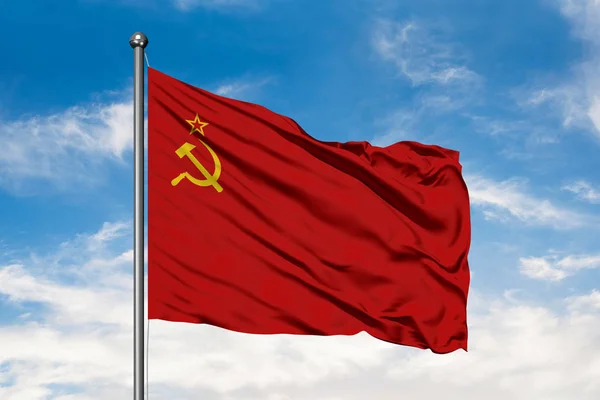 Flag Soviet Union Waving Wind White Cloudy Blue Sky Ussr — Stock Photo, Image