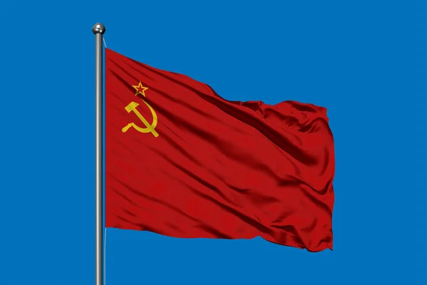 Die Flagge Der Sowjetunion Weht Wind Vor Tiefblauem Himmel Ussr — Stockfoto