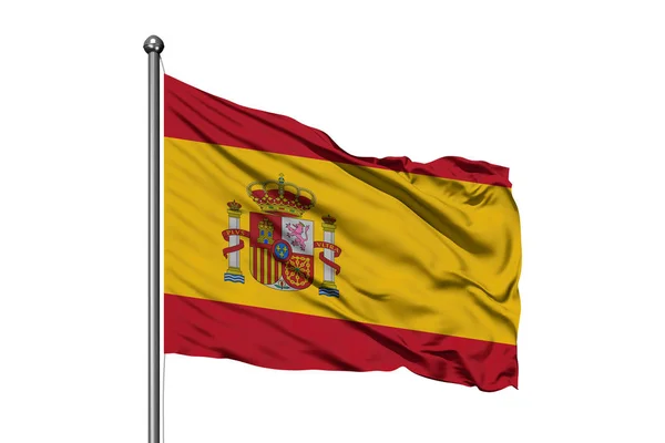 Bandeira Espanha Acenando Vento Fundo Branco Isolado Bandeira Espanhola — Fotografia de Stock