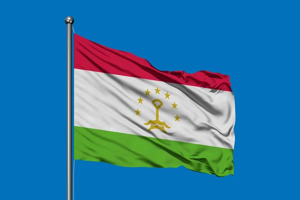 Прапор Таджикистану Розмахуючи Вітрі Проти Глибоке Синє Небо Таджицька Прапор — стокове фото